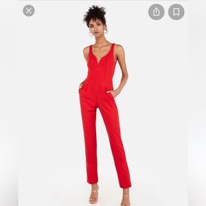 NWT Express V Wire Sweetheart Jumpsuit, Red, Size 10